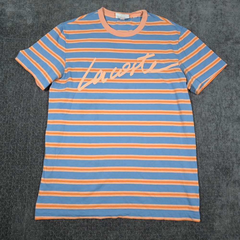 Lacoste Mens Regular Fit Striped Logo T-Shirt Blue Orange Mens Medium M FR 4